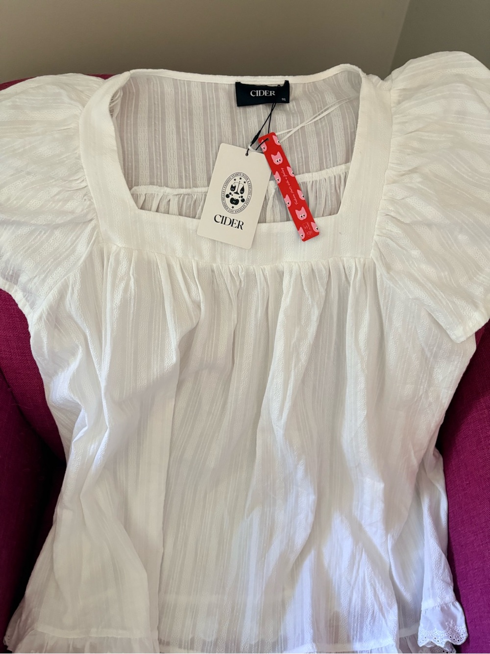 Cider White Square Neck Puff Sleeve Blouse